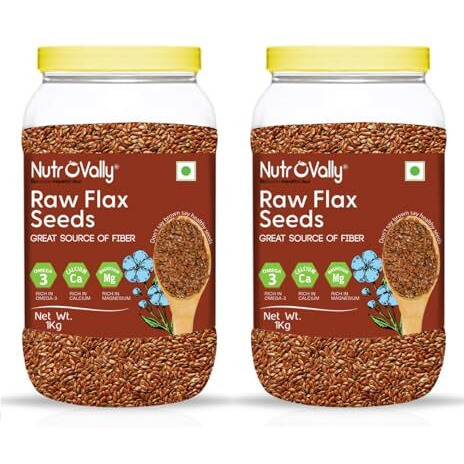 Nutrovally Raw Flax Seeds 2Kg (1Kg X 2 Packs) - Buy 1 Get 1 | Fiber-Rich Alsi Seeds For Healthy Eating | Flax Seeds For Hair Growth | Omega-3 For Heart Health | Superfood For Weight Loss
