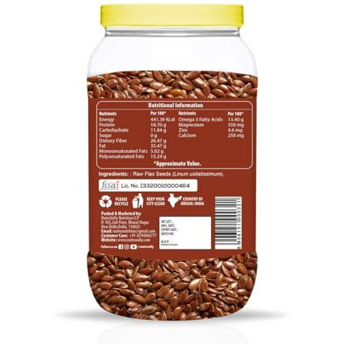 Nutrovally Raw Flax Seeds 2Kg (1Kg X 2 Packs) - Buy 1 Get 1 | Fiber-Rich Alsi Seeds For Healthy Eating | Flax Seeds For Hair Growth | Omega-3 For Heart Health | Superfood For Weight Loss