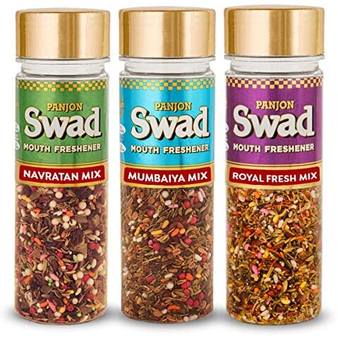 Panjon Swad Navratan Mukhwas, Royal Fresh, Bambaiya Mix Mouth Freshener, 3 Bottles, 390G