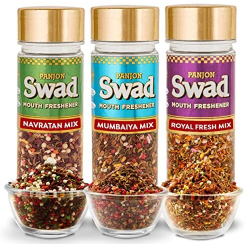 Panjon Swad Navratan Mukhwas, Royal Fresh, Bambaiya Mix Mouth Freshener, 3 Bottles, 390G