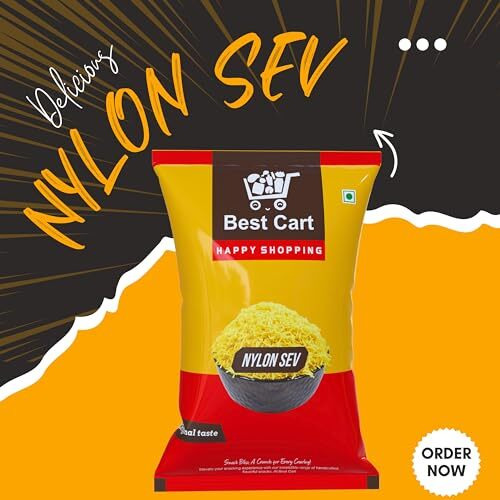 Best Cart Farsan Crispy Nylon Sev Plain Pani Puri Papdi Chaat Packet Sev 300 Gram