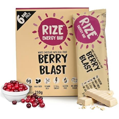 Rize Energy Bar | Caffeinated Energy Bar With 6Gm High Protein | Sugar Free And Healthy Snacks For Men & Women | High Fiber, Gluten Free Protein Bars, Zero Added Sugar | Pre And Post Work Out Protein Bar (Berry Blast - Pack Of 6 Bar)