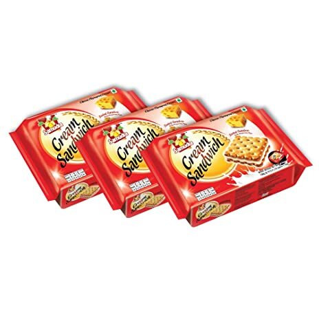 Samudra Cream Sandwich Cheese Biscuits 190G- Cheese (Each Pack)|Cheese Flavour|Cream Biscuits|Crunchy Cheese Cracker - Pack Of 3