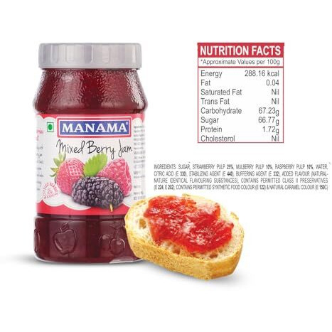 Manama Mixed Berry Jam And Orange Marmalade, 500Gms Each, Pack Of 2