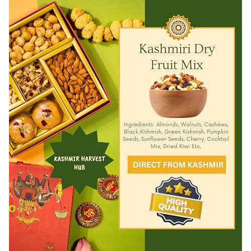 Kashmir Harvest Hub Kashmiri Dry Fruit Mix - 500G | 100% Natural & Premium | Fresh & Healthy | Pure & Premium Trail Mix | Healthy Mixed Nuts With Dry Fruits | Almonds | Cashews | Kishmish | Pumpkin Seeds | Sunflower Seeds | Candied Cocktail Mix, Cherry & Kiwi | Direct From Kashmir