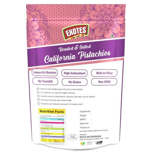 Exotes Natural Roasted And Salted Pista (Pistachios Super Quality) Best Big Size, 200 G