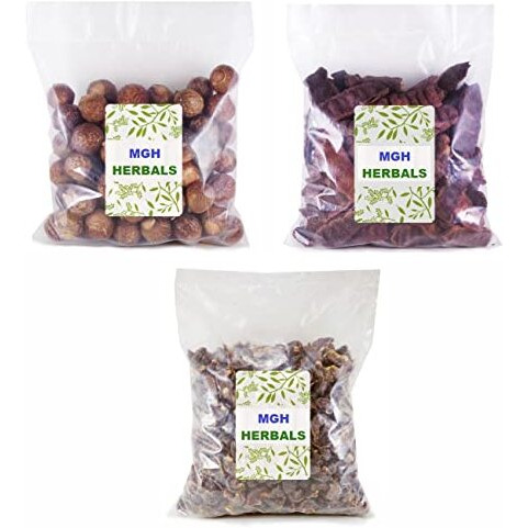 Mgh Herbals Organic Whole Dried Amla Reetha Shikakai Raw Form, For All Hair Type Combo Pack Each 200 G Total 600Gms, 3 Pack,3 Count