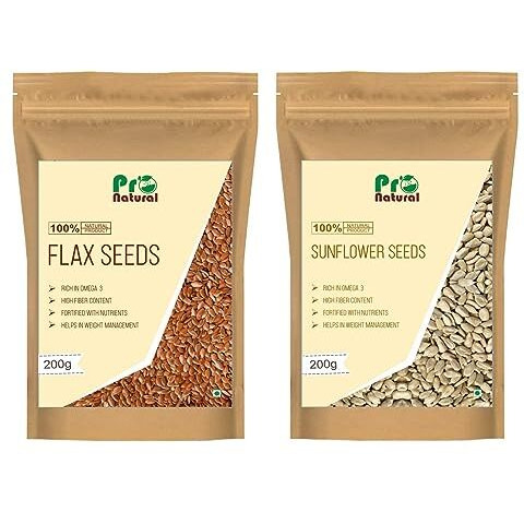 Pronatural Combo Pack Of Raw Brown Flax Seeds & Sunflower Seeds 200G Each, 400Gms (200Gx2)