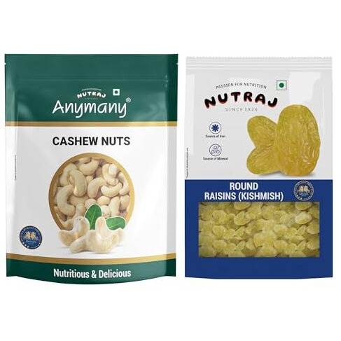 Nutraj Dry Fruits Combo 1 Kg - Cashews And Round Raisins 500G Each | Kaju | Kishmish