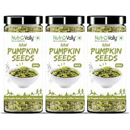 Nutrovally - Pumpkin Seeds For Eating Filled With Protein, Fiber And Zinc | Crunchy & Healthy Diet Snacks (200G Pack Of 3)