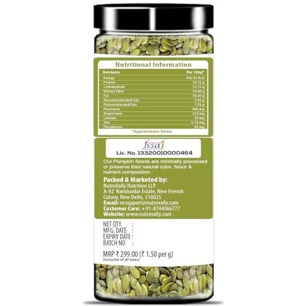 Nutrovally - Pumpkin Seeds For Eating Filled With Protein, Fiber And Zinc | Crunchy & Healthy Diet Snacks (200G Pack Of 3)