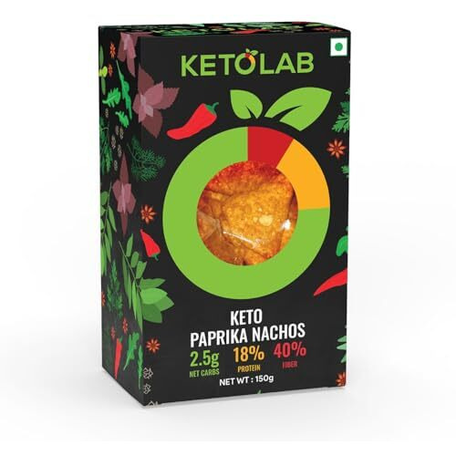 Ketolab Keto Paprika Nacho Chips, 150 Gms (Pack Of 3), 2.5G Net Carb & 18% High Protein/Serving, Identical To Regular Nacho Chips, Low Carb, High Fibre, Low Gi, Keto Diet, Diabetic Friendly