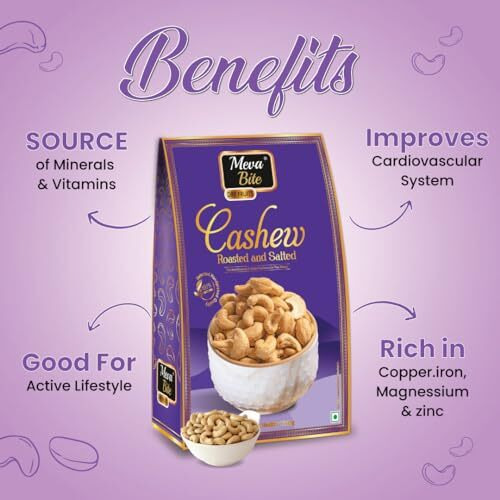 Mevabite Premium Roasted And Salted Cashews - 250Gm | Flavourful & Crunchy Kaju Nuts | Rich In Protein & Vitamins | Nutritious & Delicious, Gluten Free | Freshly Roasted Cashew, Dry Fruits