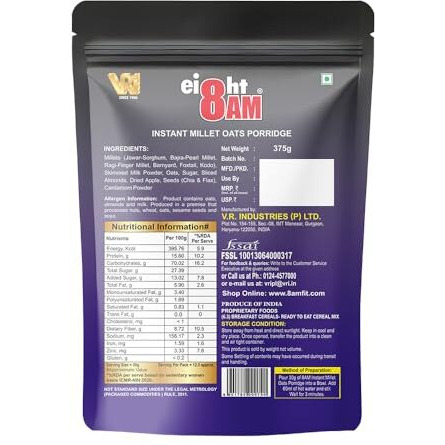 8Am Instant Millet Oats Porridge, 375G | 10% Dry Fruits, Nuts & Seeds With 6 Millets | Rich In Protein & Fiber, Nutritious & Healthy Breakfast Cereals, Essential For Good Health