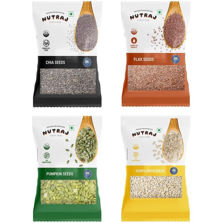 Nutraj Seeds Combo 400G | Pumpkin, Chia, Flax & Sunflower Seeds 100G Each | Seeds For Eating | Seed Cycling | Seed Cycling Seeds Combo