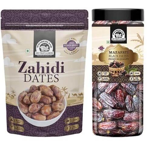 Wonderland Foods 900G Premium Dates Combo Of Zahidi Dates 500G & Mazafati Dates 400G Combo | Healthy & Nutritious Soft Khajoor, Khajur Rich In Iron, Fibre & Vitamins