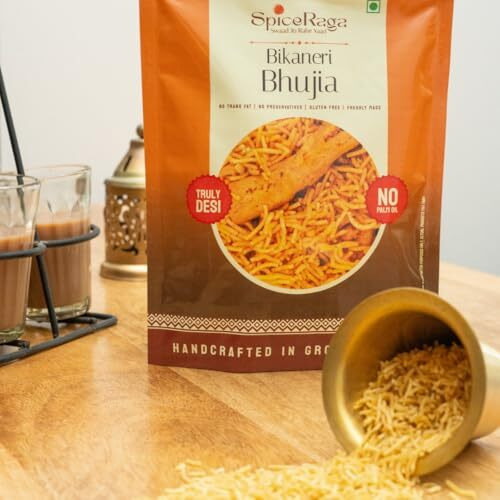 Spiceraga | Bikaneri Bhujia Pack Of 5 | No Palm Oil | Pure Groundnut Oil | No Trans Fat | Crispy & Spicy Teatime Snack | Healthy Namkeen Bhujia | 100% Natural Ingredients | 160G Each
