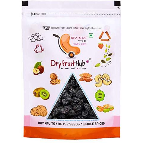 Dry Fruit Hub Black Raisins With Seeds 1Kg,Seeded Black Raisins Naturally,Kali Kishmish,Afghani Black Raisins With Seeds Antioxidant,For Medicinal Uses