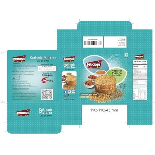 Delicious Bite Kothmir Marcha Dry Bhakhri (4 Packs Of 180 Gm Each) Whole Wheat Roasted Snacks | Ready To Eat Crisps | Vacuum Packed | Parties & Events | Travel Friendly Pack
