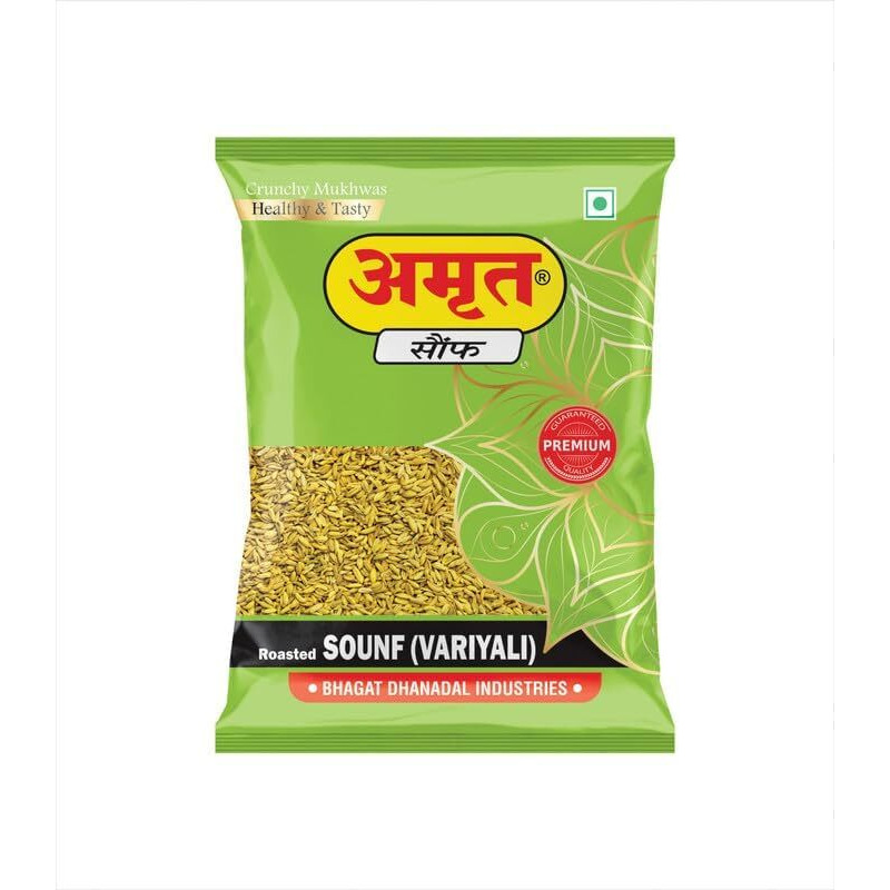 Amrut Roasted Saunf (Variyali) - (200Gm X 4  800G) (Pack Of 4) | Digestive Crunchy And Tasty Mouth Freshener | Traditional Refreshing Mukhwas Ready To Eat