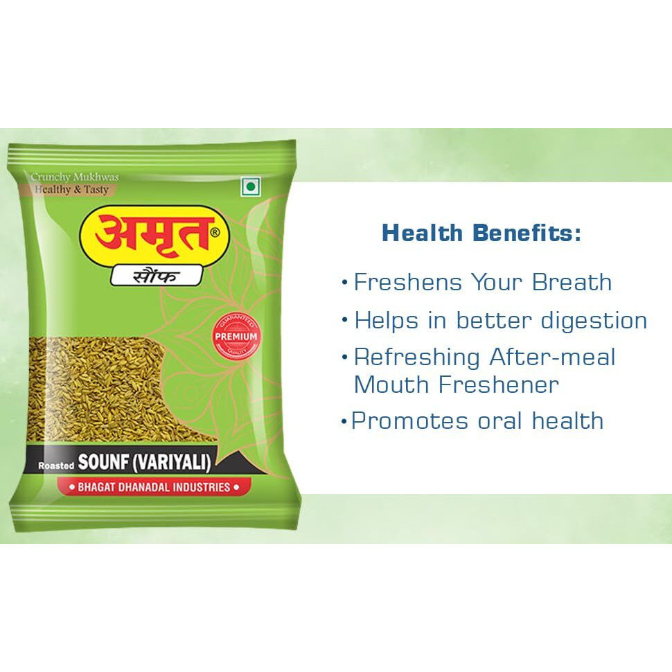Amrut Roasted Saunf (Variyali) - (200Gm X 4  800G) (Pack Of 4) | Digestive Crunchy And Tasty Mouth Freshener | Traditional Refreshing Mukhwas Ready To Eat