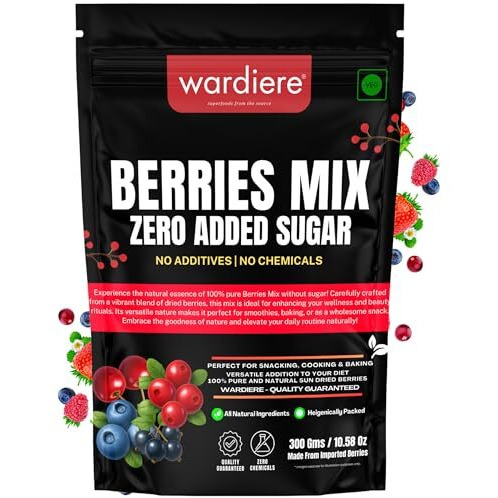 Wardiere Organic Berries Mix (300 Gms) - Excellent Naturally Dried Berries Mix Without Sugar - Certified Organic, Zero Chemicals