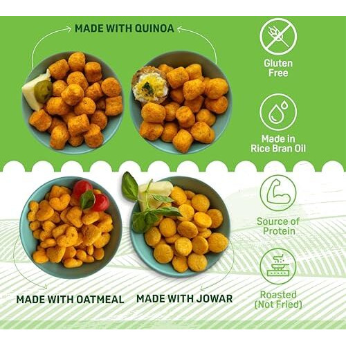Natible Roasted Puffs (Combo Of 60 Gm Jowar Cheese & Herbs Puffs, 70Gms Quinoa Dahi Papdi Puffs, 70Gms Quinoa Cheese Jalapeno Puffs, 70 Gms Oatmeal Spanish Tomato Puffs)