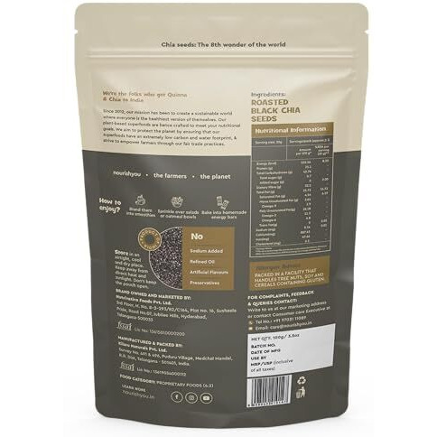 Nourish You Roasted Black Chia Seeds | Fibre Rich Seeds | Diet Food | Antioxidants | Healthy Snacks | Nutrients Rich | High In Protein & Fatty Acids |100 Gm