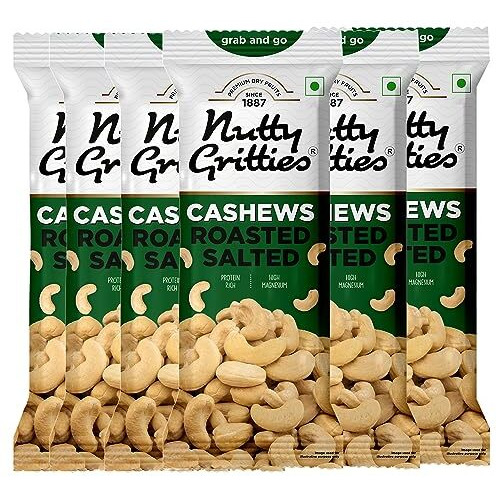 Nutty Gritties Grab And Go Premium Jumbo Size Cashews 240G, Roasted & Lightly Salted | W240 | Zero Breakage | Each Pouch 40G | Pack Of 6