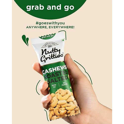 Nutty Gritties Grab And Go Premium Jumbo Size Cashews 240G, Roasted & Lightly Salted | W240 | Zero Breakage | Each Pouch 40G | Pack Of 6