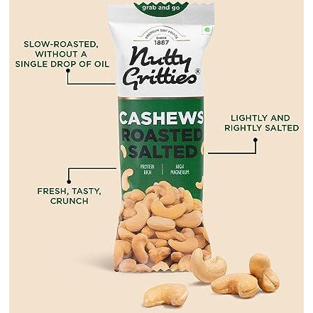 Nutty Gritties Grab And Go Premium Jumbo Size Cashews 240G, Roasted & Lightly Salted | W240 | Zero Breakage | Each Pouch 40G | Pack Of 6