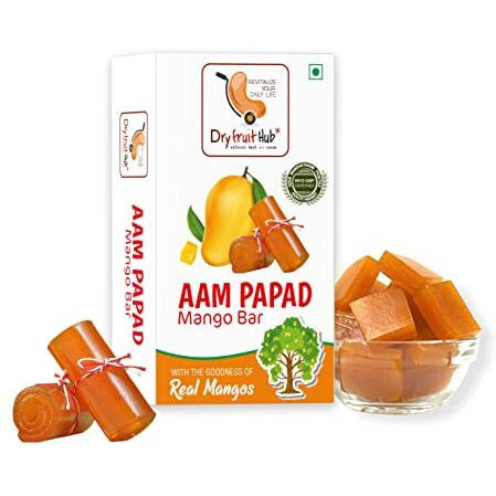 Dry Fruit Hub Aam Papad 800Gm,Healthy Fruit Snacks Aamras Papad Slice, Aam Papad Khatta Mitha, Real Pulp Mango Papad, Ratnagiri Alphonso (Hapoos) Mango Papad Dry Pack Of 2 Each 400Gm