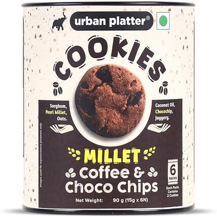 Urban Platter Millet Coffee Chocolate Chip Cookies, 90G (15G X 6N) (Made With Millets & Oats | Gluten-Free | Refined Sugar-Free | Preservative-Free)