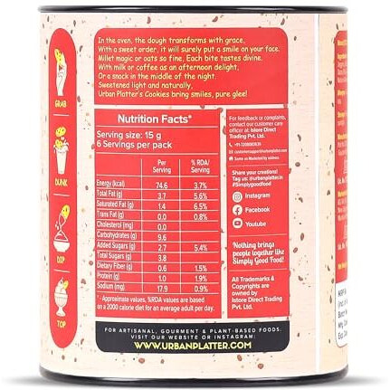 Urban Platter Millet Date And Almond Cookies, 90G (15G X 6N) (Made With Millets & Oats | Gluten-Free | Refined Sugar-Free | Preservative-Free)