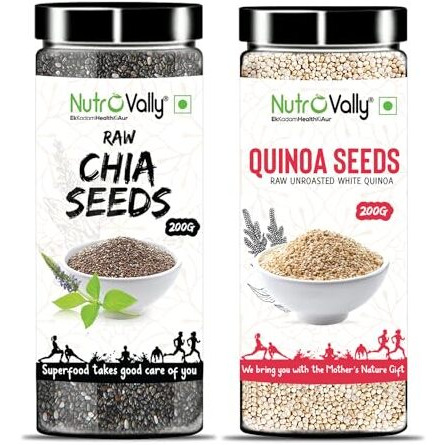 Nutrovally Chia & Quinoa Seeds Combo (200G Each) | Rich In Omega-3, Fiber & Antioxidants | Raw Superfoods For Weight Management & Health