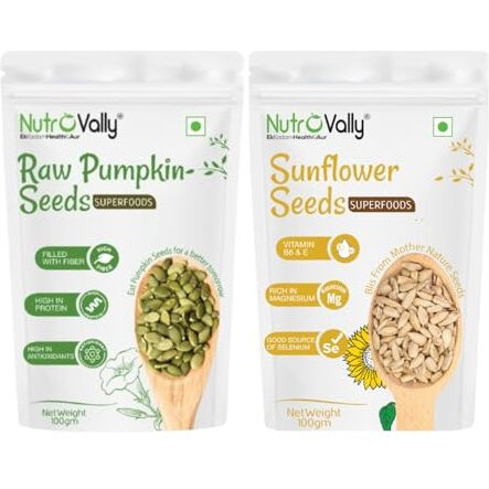 Nutrovally Combo Pack Pumpkin Seeds & Sunflower Seeds (100G Each) | Antioxidant-Rich, Omega-3 Loaded | Supports Weight Management, Skin Health & Heart Health | 200G Total (100G X 2)