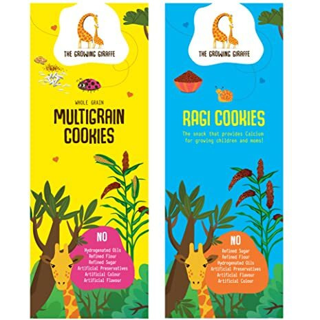 The Growing Giraffe Nutritious All Day Snacks - Whole Grain Honey & Oat Cookies, Delicious Ragi Biscuits, Free From Artificial Flavors & Colors - 160 Grams (Pack Of 2)