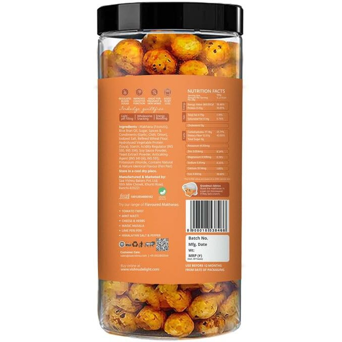 Vishnu Delight Roasted Fiery Peri-Peri Organic Makhana Jar, 90G - Perfect Spicy Snack For Adventurous Foodies With A Love For Roasted Flavors