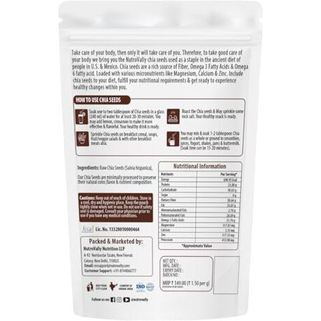Nutrovally Chia Seeds 300G (Pack Of 3 X 100G) | High Protein Chia Seeds For Weight Loss | Rich In Omega-3, Calcium, & Antioxidants | Diet-Friendly Snacks