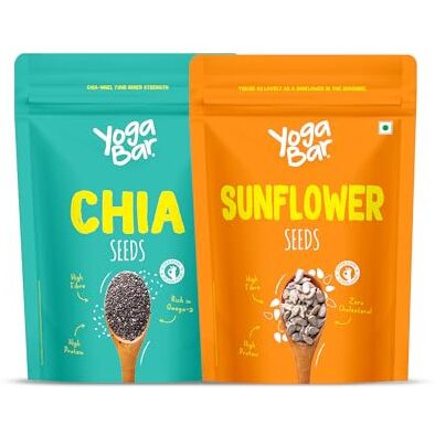 Yogabar Roasted Chia Seeds + Sunflower Seeds 500G (250G*2, Pack Of 2) | Black Calcium, Iron & Zinc - Diet Food Healthy Snacks, Sunflower Seeds For Eating Protein And Fibre