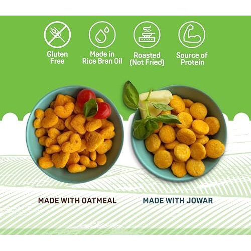 Natible Roasted Puffs (Combo Pack Of 2, Each 70Gms Oatmeal Spanish Tomato & Pack Of 2, Each 60 Gms Jowar Cheese & Herbs Puffs) Roasted Snacks For Kids, Adults