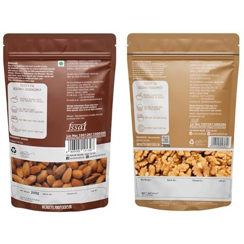Wonderland Foods 1Kg Dry Fruits Combo Pack Of California Almond (500G) And California Walnut Kernels (500G)