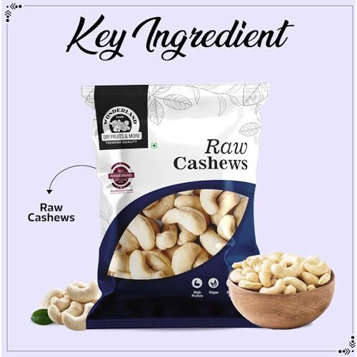 Wonderland Foods (Device) 500 Gram (100G X 5) Whole Raw Cashew (Kaju) W320 Grade Pouch
