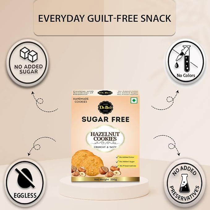 De Best Sugar Free Hazelnut Cookies | Sugar Free | No Added Color | Premium Handmade Cookies | Crunchy & Tasty | Eggless Cookies | 200G