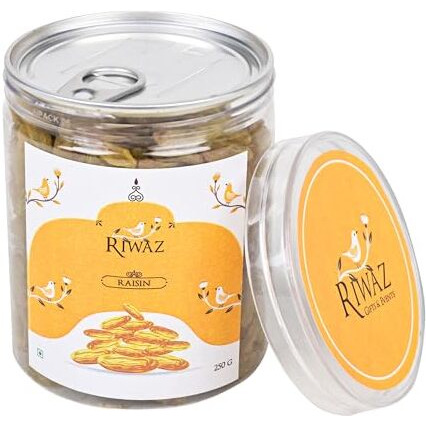 Riwaz Premium Seedless Large Golden Raisins, 250G | Snack Pack For Gifting & Daily Nutrition | Delicious & Healthy Snack | Gourmet Gift Pack |
