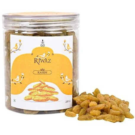 Riwaz Premium Seedless Large Golden Raisins, 250G | Snack Pack For Gifting & Daily Nutrition | Delicious & Healthy Snack | Gourmet Gift Pack |