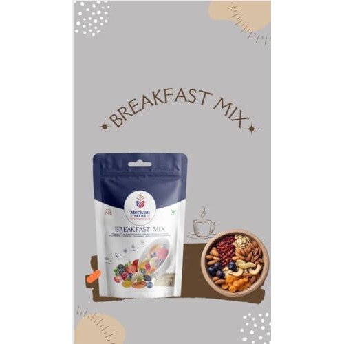 Merican Farms Breakfast Mix 250Gm With Healthy Mixed Nuts With Dry Fruits, Premium Fruit, Nut & Fiber Supermix, Fresh And Perfectly Balanced Mix Dry Fruits Pack, Mixed Dry Fruits And Nut Mix For Anytime Snacking, Berries