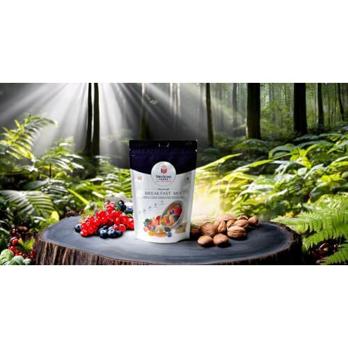 Merican Farms Breakfast Mix 250Gm With Healthy Mixed Nuts With Dry Fruits, Premium Fruit, Nut & Fiber Supermix, Fresh And Perfectly Balanced Mix Dry Fruits Pack, Mixed Dry Fruits And Nut Mix For Anytime Snacking, Berries