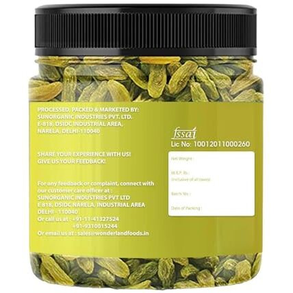 Wonderland Foods 200G Plain Green Raisin (Kishmish) Dried Grapes Jar