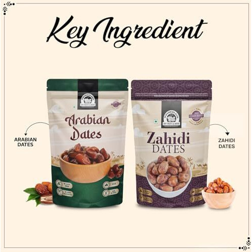 Wonderland Foods 500G (250G X 2) Premium Dates Combo Of Arabian Dates & Zahidi Dates Combo | Healthy & Nutritious Soft Khajoor, Khajur Rich In Iron, Fibre & Vitamins